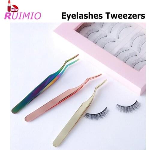 2PCS Grafting Eyelashes Tweezers Professional Stainless Steel Eyelash Extension Curved Tip Tweezers Multi Color Options