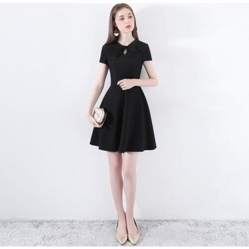 Bridesmaids Dresses Vintage Jersey O-Neck Short A-Line Knee-Length Fashion Luxury Black Elegant Women Wedding Party Gown E786