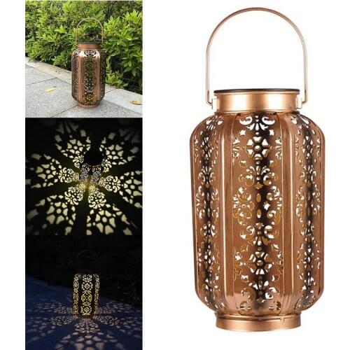 Solar Powered Hanging LED Light Retro Hollow Lantern Garden Yard Decor Lamp For Outdoor Garden Landscape Lights