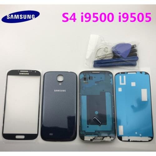Full Set Housing for Samsung Galaxy S4 i9500 i9505 Front Frame+Middle Frame+Back Battery Cover+Home Button 4 in1+tools