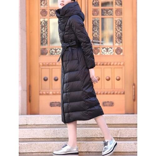 Down European Brand Coat Winter Jacket Women Black X-Long Slim Waist Thicken Warm White Duck Down manteau femme Coats XC039 s