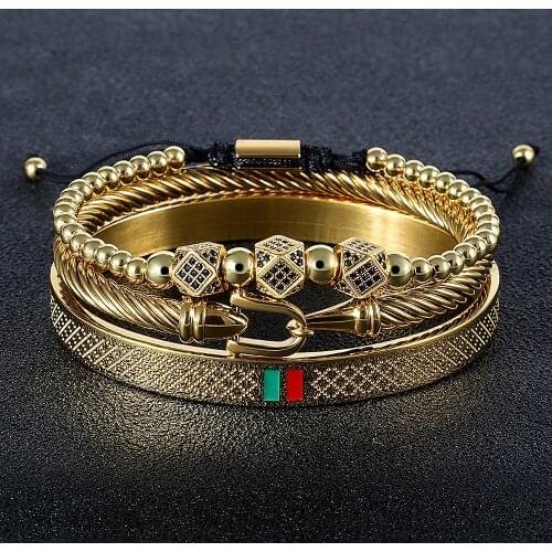 Luxury Brand Red Green Micro Zirconia Bangles Bracelets Stainless Steel Jewelry Set Men Women Cable Wire Black Bangle Lover Gift