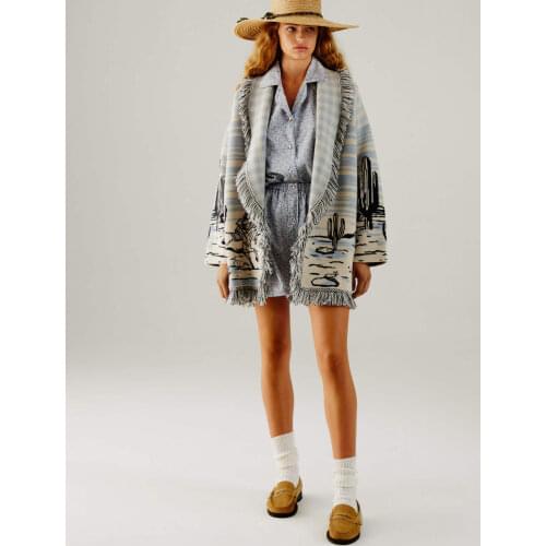 2021FW Luxury High Quality Women Prints Tassel Loose Sweater Cardigans Female Fashion Knitted Coat 3 Color