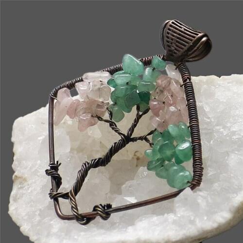 Retail 1pc Natural stone Crystal gravel life tree handmade DIY pendant New design