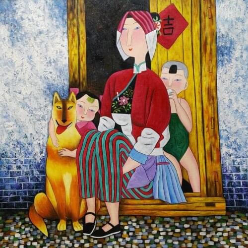 Hand painted Oil Painting on Canvas Hu YongKai Chinese Contemporary Art Woman Wall Art Pictures for Living Room Home Decor
