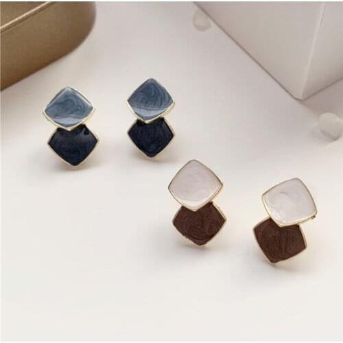 925 sterling silver Korean temperament simple stitching contrast color earrings sweet girl personality earrings female ear clips