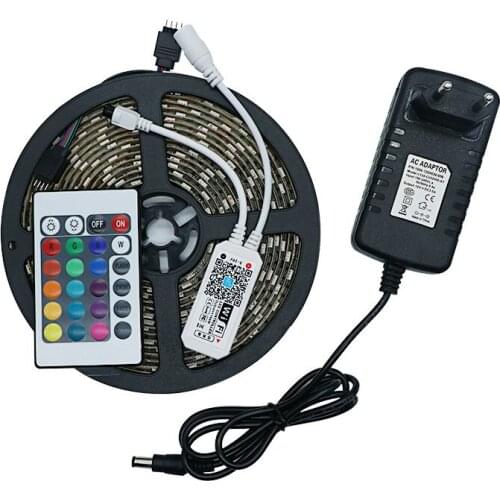 SZYOUMY 5050 RGB LED Strip IP65 5M SMD DC 12V LED Light Strip 60led/m With 24Key Wifi Controller Support Music With Adapter