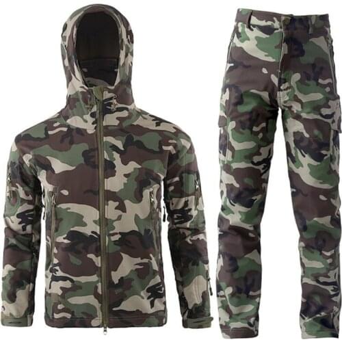 Tactical Softshell Camouflage Jacket Set Men Sport Set Warm Fleece Jacket Windbreaker Waterproof Hunting Clothes Hiking,Climbing