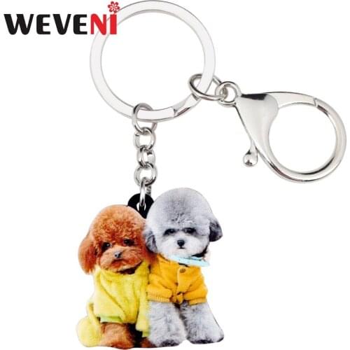 WEVENI Acrylic Cheap Floral Double Teddy Dog Key Chains Keychain Bag Trendy Jewelry For Women Girls Female Holder Car Charms