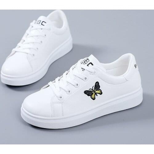 Shoes Woman 2020 Spring New Flat Leather Sneakers Female Solid Color Butterfly Platform Shoes Casual Low-top Women Shoes NVX309