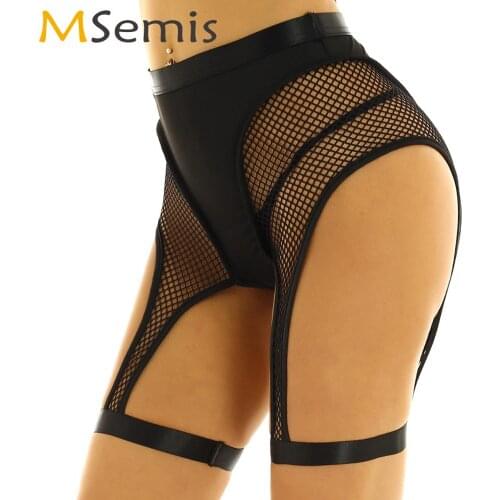 Womens Night Club Party Rave Booty Shorts High Waist Sexy Sheer Fishnet Cutout Legging Panties Hot Fetish Dance Tight Half Pants