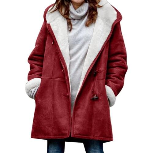 Womens Winter Warm Coats Comfortable Lightweight Hooded Thicken Long Jackets With Horn Button