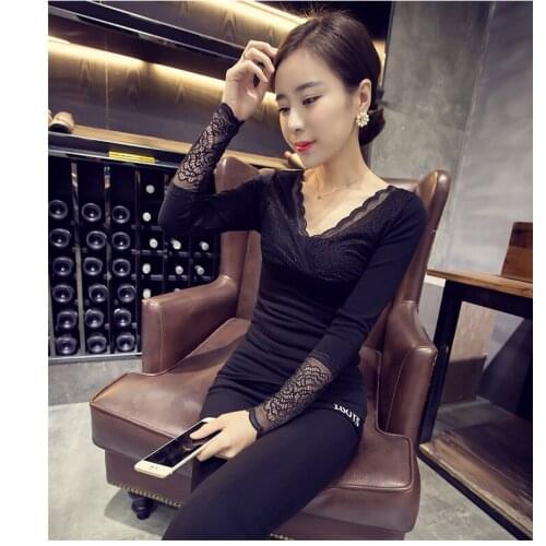 Winter Long-sleeved Mesh Lace Bottoming Shirt Slim-fit Openwork Stitching Tops
