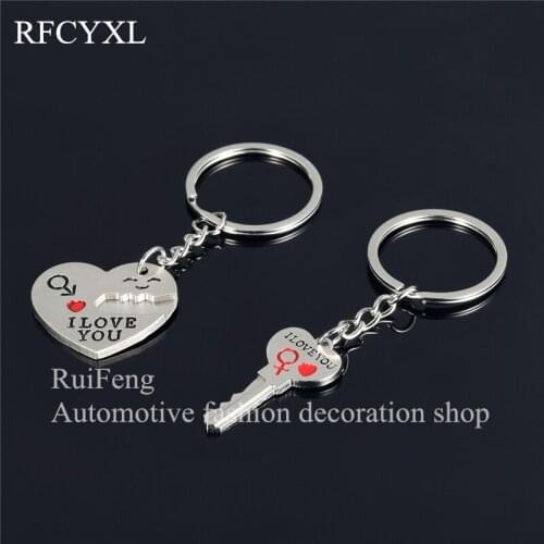 1 Pair Couple I LOVE YOU Letter Heart Car Keyring Keychain Zinc Alloy Metal Key Chain Ring For Man Women High Quality Gift