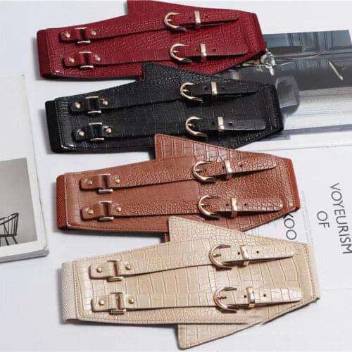 Deepeel 1pc 7.5-16*75cm New Crocodile Pattern Super Wide Belt Cummerbunds Elastic Belts for Woman Fashion Luxury Waistband CB857
