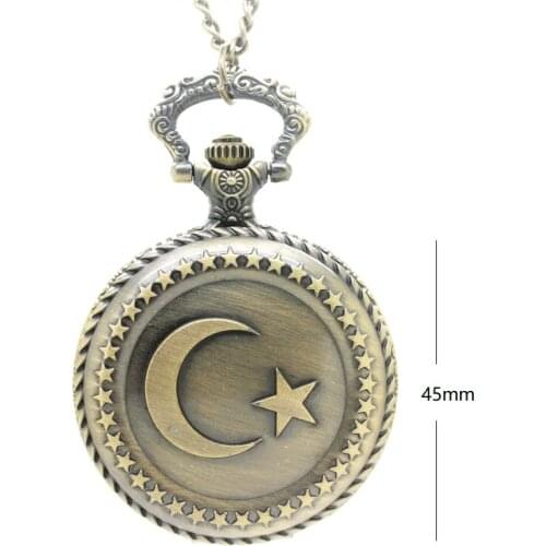 10pcs in) Vintage moon and star design Quartz flip pocket watch necklace party promotion cosplay unique gift