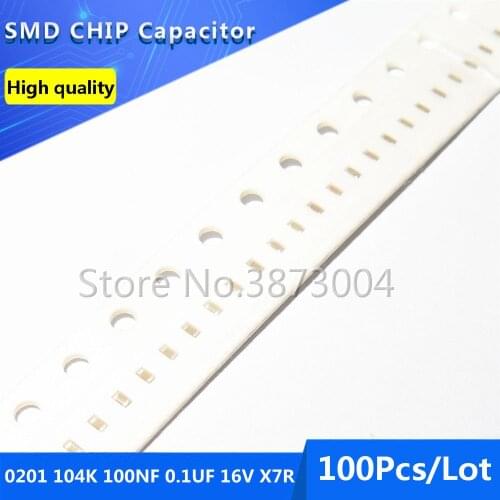100pcs 0201 104K 100NF 0.1UF 16V X7R 10% Thick Film Chip Multilayer Ceramic Capacitor