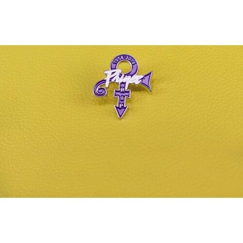 1985-2016 Rip Prince pin bisexual symbol brooch Purple Rain style font fans tribute commemorative badge art musical jewelry