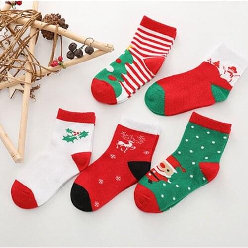 5 Pairs Christmas Baby Cotton Kids Socks Winter Autumn Boy Girl Cartoon Santa Elk Floor Comfort Newborn Socks Children Xmas Gift