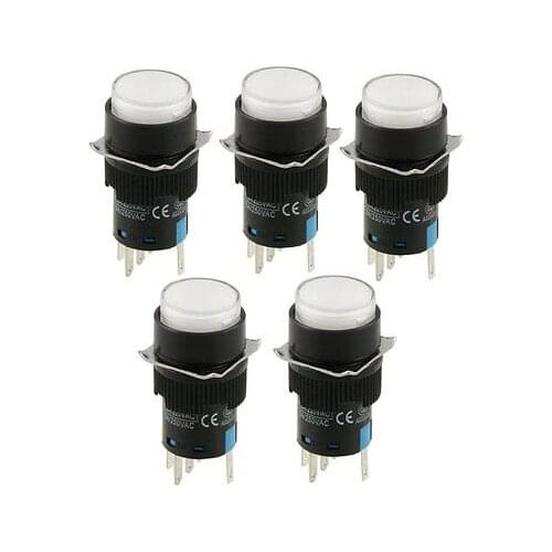 DC 24V White Lamp Panel Mount Momentary Contact Push Button Switch 5 Pcs