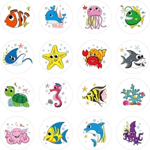 500pcs Ocean Animals Round Sticker Tropical Fish Self Adhesive Label Wall Decals for Children Teacher Prize Motivational Sticker