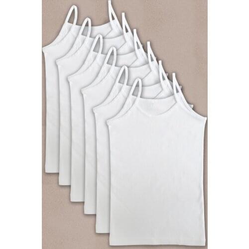 Female Child White Combed Cotton Hanging Rope Undershirt 6 Pcs