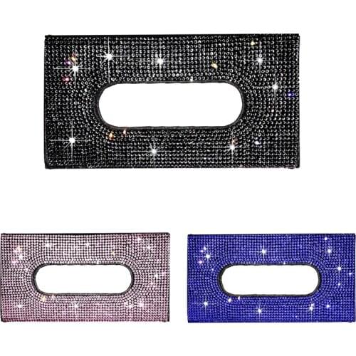 Car Visor Tissue Holder Mask Holder Tissue Box PU Leather Crystals Seatback Tissue Case for Women