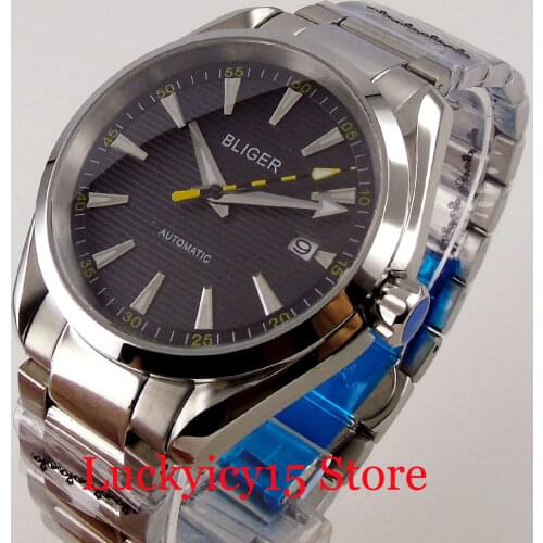 BLIGER 24 Jewels NH35A 40mmAutomatic Men Watch Date Display Steel Bracelet Seeing/Solid Back Sapphire Crystal
