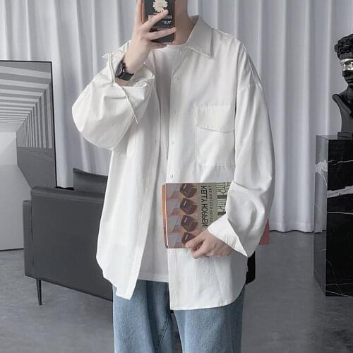 Blouses Turn-down Collar Spring Shirts Mens Casual Oversize Classic Shirts Korean Streetwear Tops Harajuku Shirt Korean Style