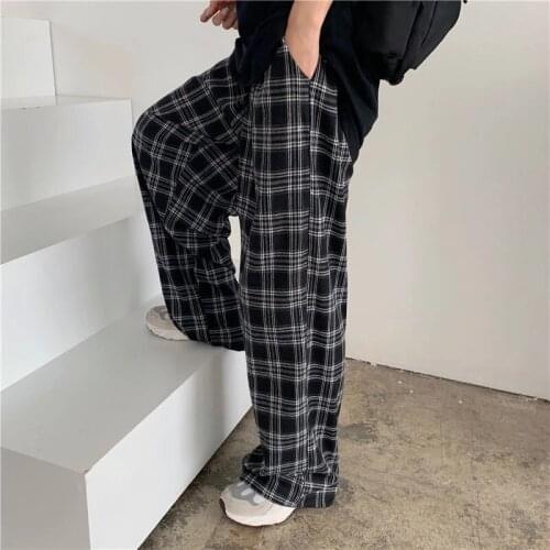 Oversize 3XL Plaid Pants Women Casual Loose Wide Leg Trousers Ins Retro Teens Straight Trousers Hip-hop Unisex Streetwear