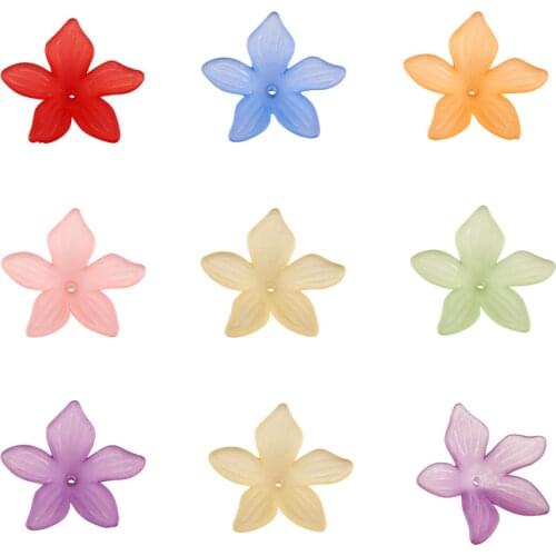 50pcs Mixed Color Dyed Transparent Frosted Acrylic Flower Beads for Making Bracelets Necklaces and DIY Jewelry