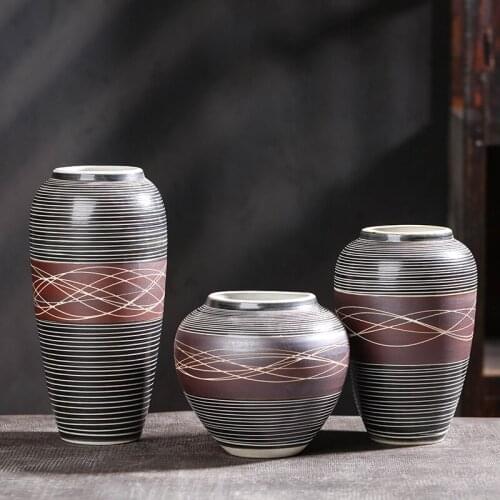 Retro Art Simple Flower Insert Craft Room Tabletop Ceramic Vase Ornament Home Garden Decor