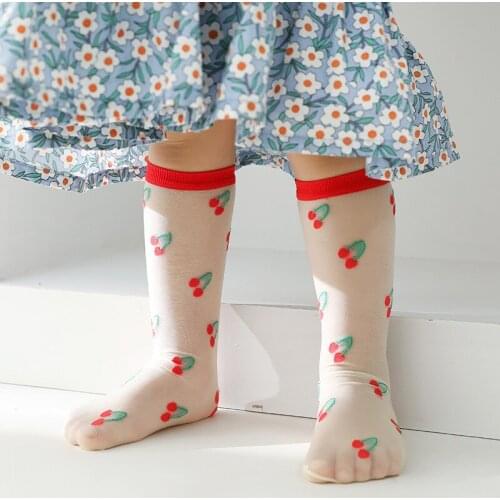 Kids Summer Nylon Knee High Socks With Print Children Toddler Girls Baby Boys Mesh Thin Cute Tube Invisible Long Socks Kawaii