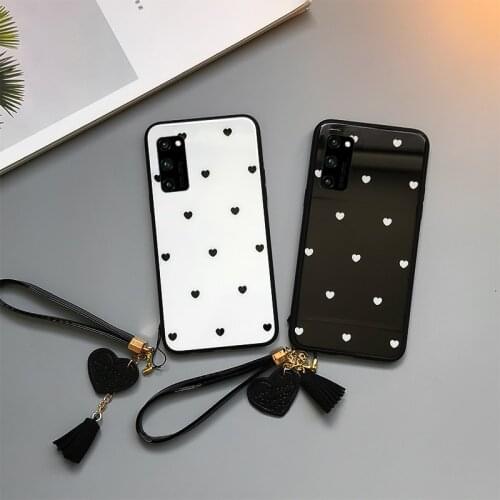 For Samsung Galaxy S20 Ultra Case & Free Strap Small Heart Glass Hard protection phone Cover For Samsung S20 Plus Ultra casing