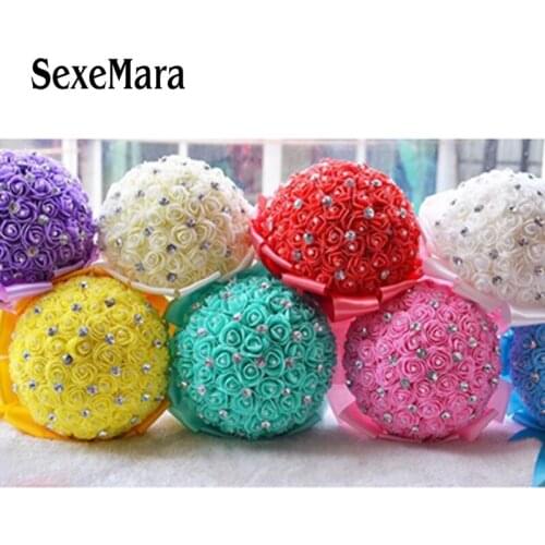 Wedding Bouquet Crystal Bride Bridesmaid Hand Wedding Flowers Bridal Bouquets Beautiful Artificial White Ivory Blue Red Rose