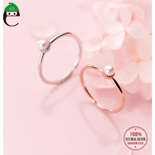 ElfoPlataSi Real 925 Sterling Silver Fashion Synthesis Pearl Opening Finger Ring for Women Mothers Day Xmas Jewelry Gift DD711
