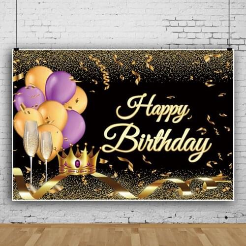 Champagne Balloon Ribbon Photography Background Shinning Happy Birthday Studio Backdrop Banner Custom Booth Decors