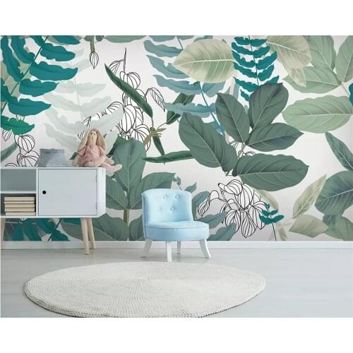 Beibehang Custom Wallpaper Mural Green leaf watercolor floral style background wall Oil Painting Tropical Rainforest wallpaper