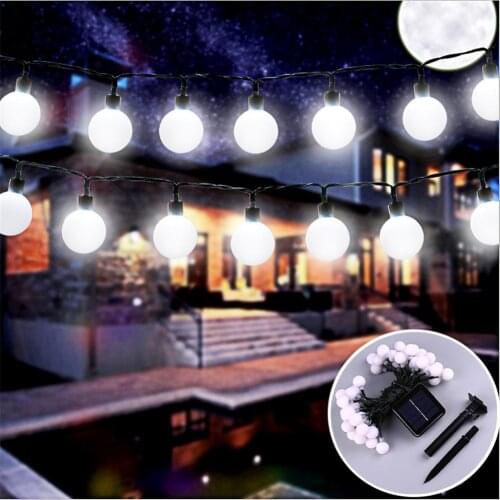 50LED White Balls Solar Power Fairy String Light Outdoor Waterproof Decorated Christmas Party Bedroom Wedding Tree Garden Light