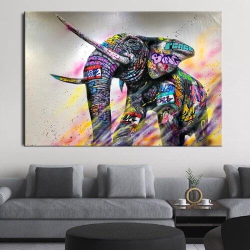 Graffiti Canvas Painting Color Elephant Poster and Prints Graffiti Canvas Painting Wall Pictures For Living Room Home Decoration