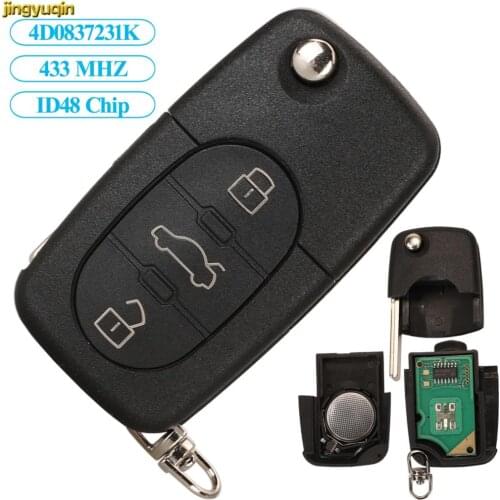 Jingyuqin Remote Car Key Fob Control 433MHZ ID48 Chip For Audi A2 A3 A4 A6 A8 TT Quattro 4D0837231K 3 Button CR2032 HAA HU66