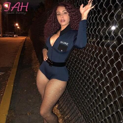 IAMHOTTY Patchwork Contrast Color Womens Bodysuits Sporty Zipper Long Sleeve Body Suits Winter New Fashion Blue Rompers Jumpsuit