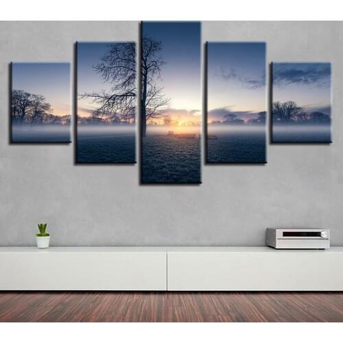 Beautiful Sunrise on The Plain Meadow Canvas HD Prints Posters Home Decor Wall Art Pictures 5 Pieces Art Paintings No Frame