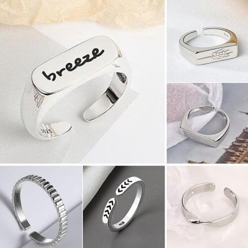 Creative Geometric Rectangle Ring Fashion Female Smooth Square Open Ring Elegant Bride Jewelry Wedding Party Gifts Adjustable