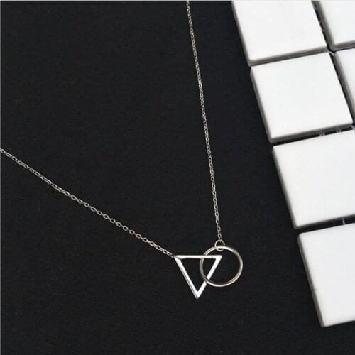 Hot Sale 925 Sterling Silver Luxurious Korean Style Minimalist Triangle Round Pendant Geometric Chain Necklace For Women SN092