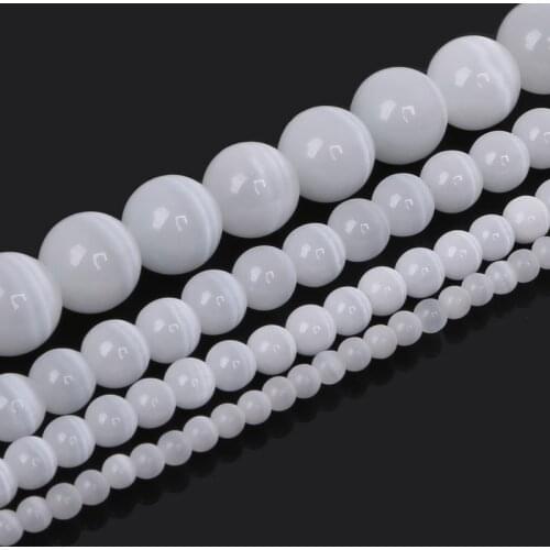 Hot- A Grade White Pick Size 4/6/8/10/12MM 15"-16"/strand Round Cat Eye Loose Spacer Stone Beads For DIY Bracelet Jewelry Making