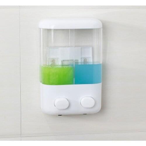 1000ml Bathroom Soap Dispenser Double Slot Wall Mounted Adhesive Shampoo Container Clear Liquid Lotion Storage