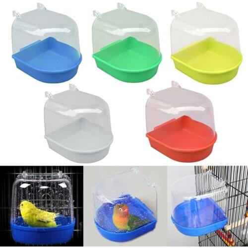 New Pet Bird Bath 1Pc Plastic Bird Water Bath Box Hanging Birdbath Cage For Parrots Parakeet Bird Water Bath Tub Pet Bird Bowl