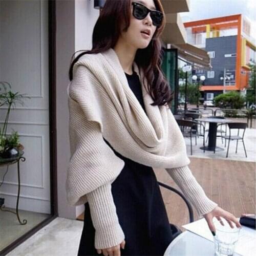 Autumn Winter Wool Scarves For Men Women Lengthen Solid Color Knitted Thick Warm Scarf Wrap Neck Female Shawl With Sleeves
