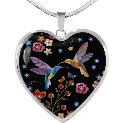 Bohemian Flower Bird Epoxy Necklace Vintage Heart Shape Pendant Snake Chain Necklaces For Women Fashion Jewelry Gift